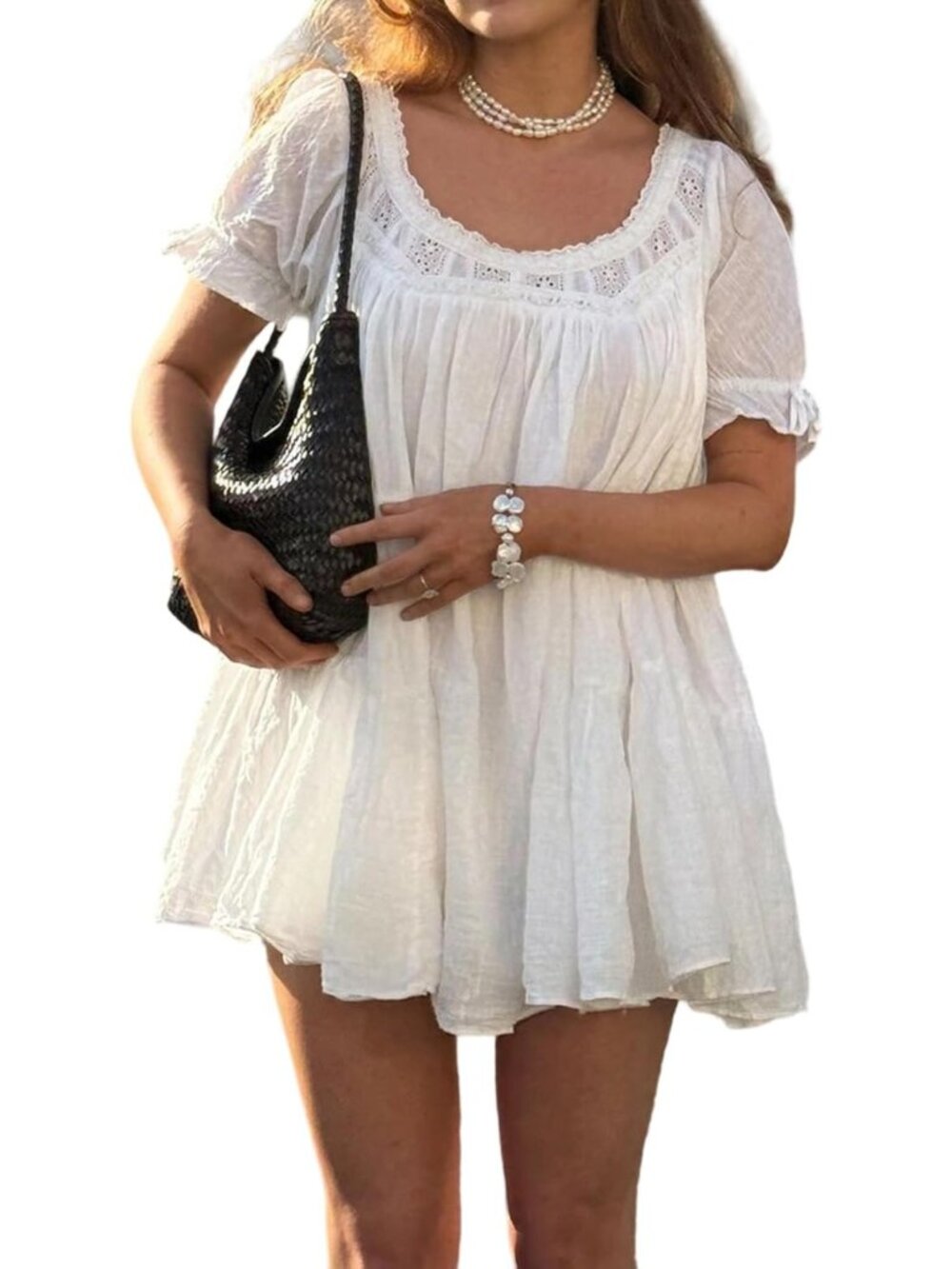 Flowy Puff Sleeve Babydoll Mini Dress for Women - Cute & Comfy Summer Style